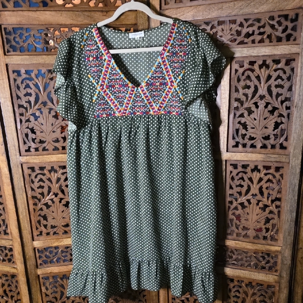 Chicsoul.com Floral Embroidered Womens Sizec2x Dress in Green